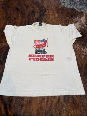 Vintage Screen Stars Semper Fidelis Marine’s T-Shirt XL White 80s Distressed